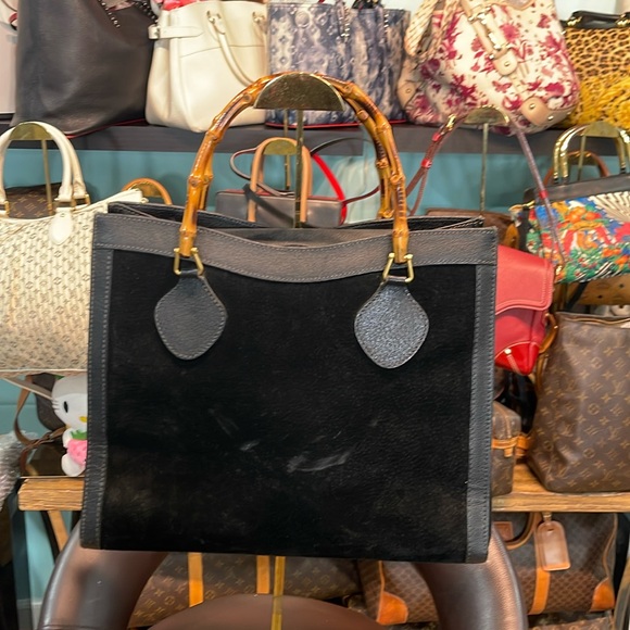 Handbags - Gucci Diana Bamboo Suede Black